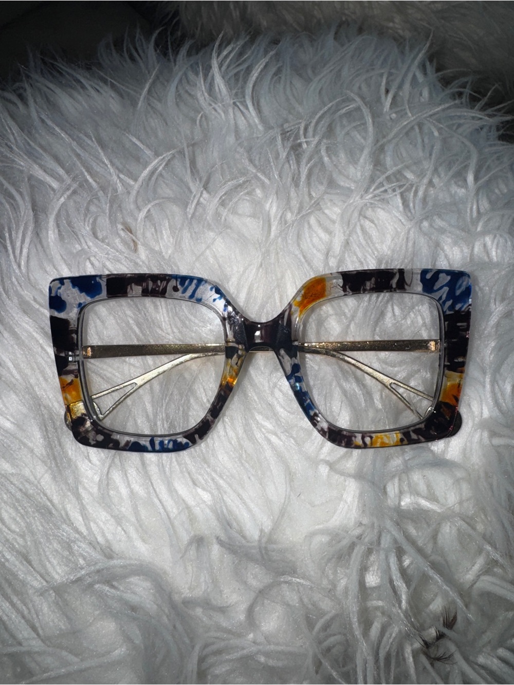 Bold Square Women's Glasses in Blue & Yellow Pattern